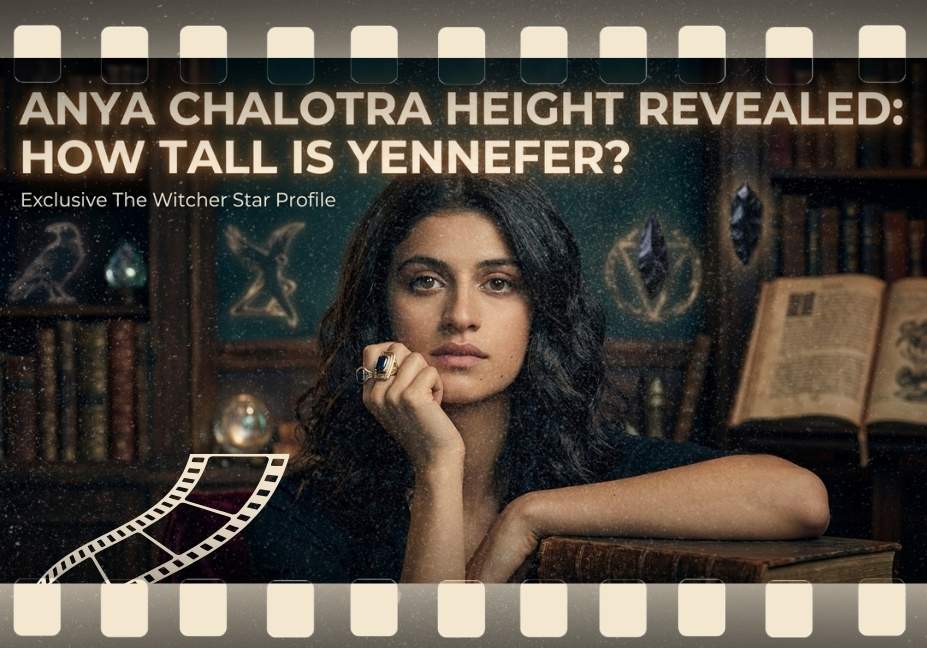 his title card features a close-up photograph of English actress Anya Chalotra, known for her role as Yennefer of Vengerberg in Netflix's adaptation of The Witcher. Chalotra is posed with her chin resting on her hand, gazing directly at the viewer with an enigmatic expression. She is wearing a deep blue velvet dress, and a large, sapphire ring is prominent on her hand.