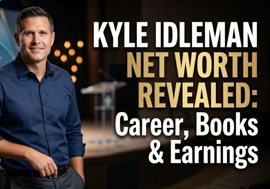 Kyle Idleman net worth featured image with bold typography headline for celebrity news website.