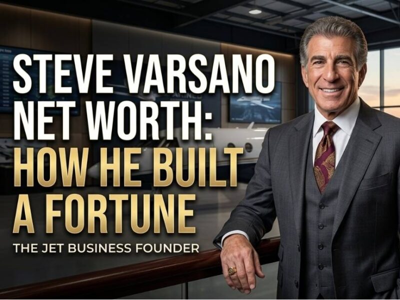 CEO Steve Varsano standing in a luxury corporate aviation showroom with bold headline text about his net worth.