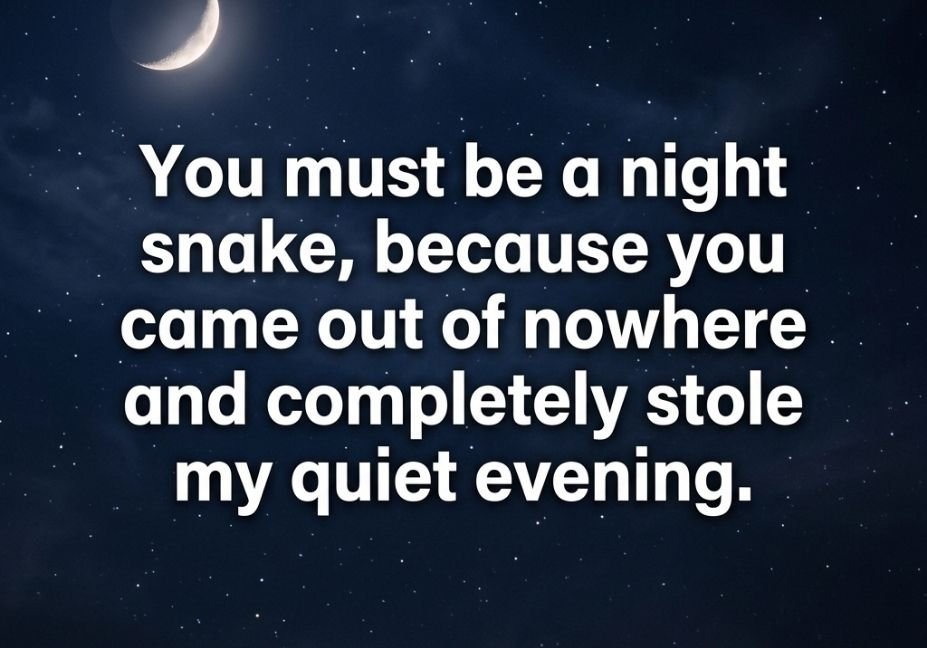 165+ Snake Pick Up Lines That Are Dangerously Smooth - moonlit night snake flirty quote image