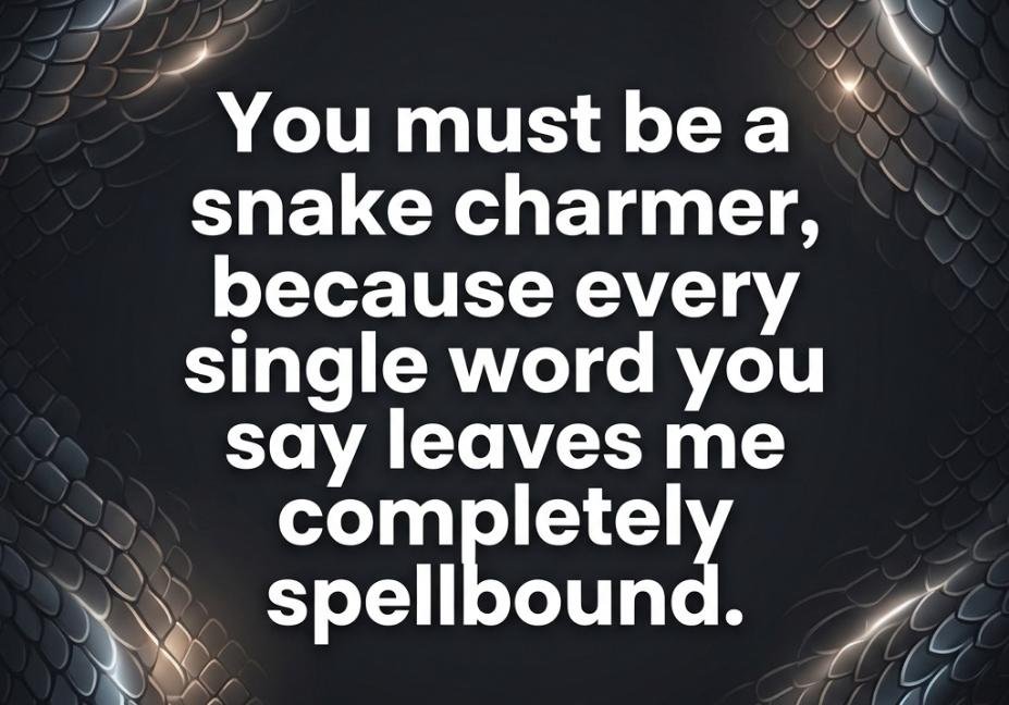 165+ Snake Pick Up Lines That Are Dangerously Smooth - charcoal snake charmer flirty quote image