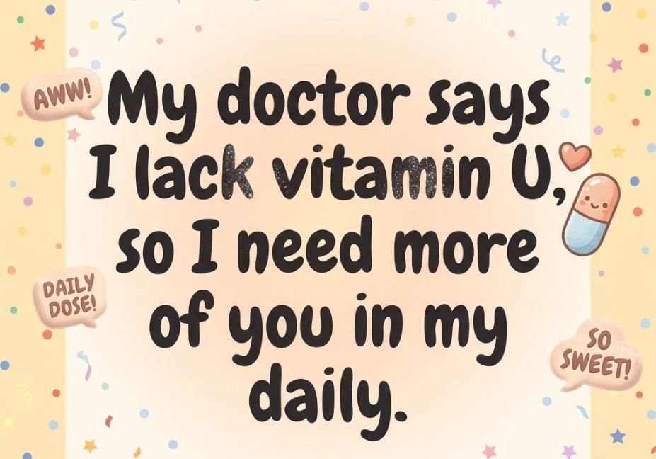 Irrational pickup line image with vitamin U joke on a bright yellow confetti background