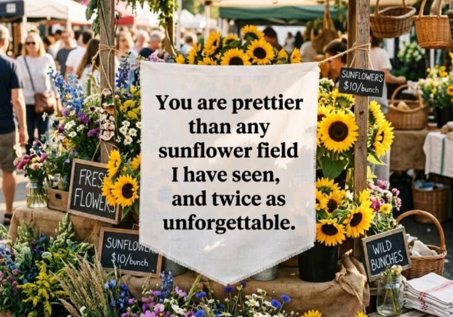 50+ Farmers Market Pick Up Lines No One Warned You About – sunflower stand flirty quote image