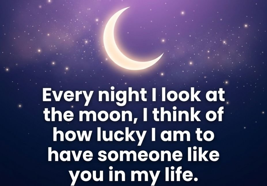 Romantic Moon Pick Up Lines text on purple gradient night sky with crescent moon