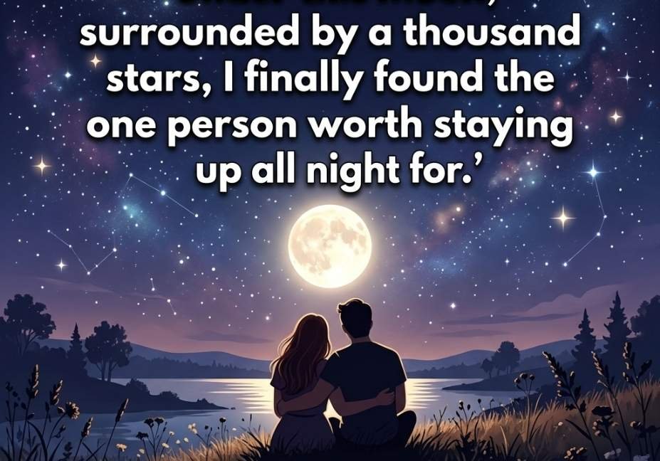 Moon Pick Up Lines for couples with silhouette stargazing under glowing moon and stars
