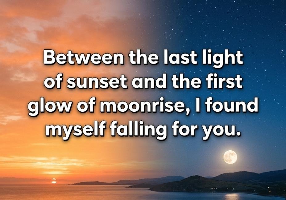 Moon Pick Up Lines quote with sunset to moonrise gradient sky background