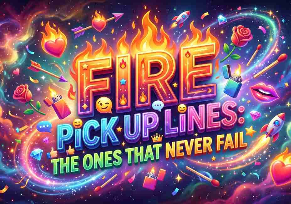 Fire pick up lines the ones that never fail colorful flame text banner