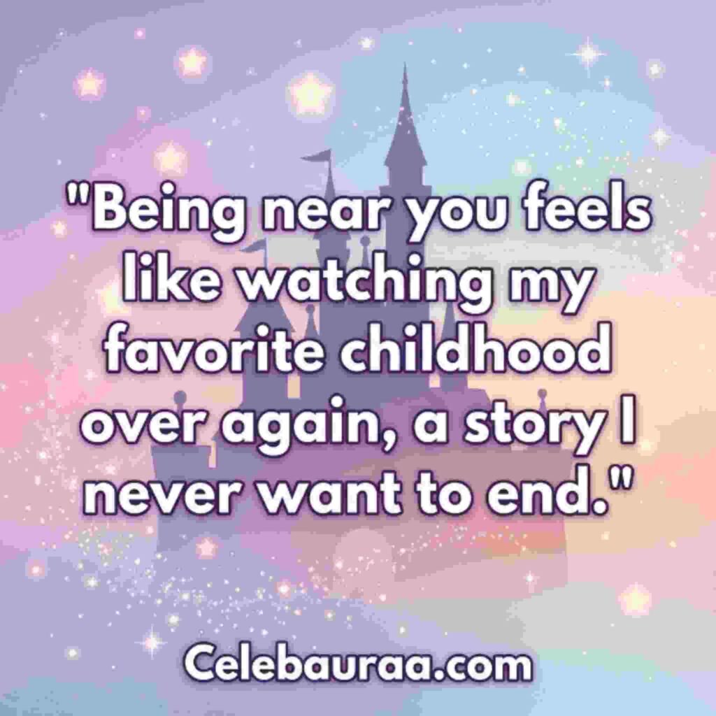 Magical And Cute Disney Pick Up Lines with a classic Disney movie themed quote and castle background