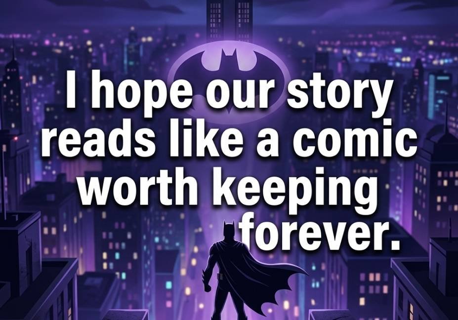 Batman Pick Up Lines quote image with Robin and Batman loyalty themed message on Gotham skyline background