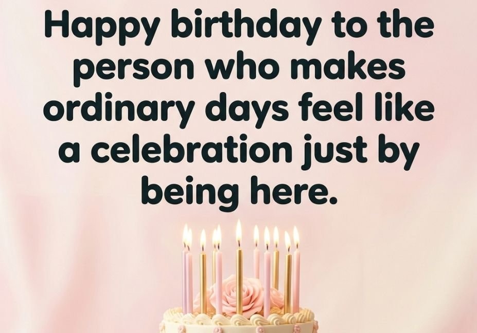 Birthday pick up lines blessing with decorated birthday cake on pastel pink background