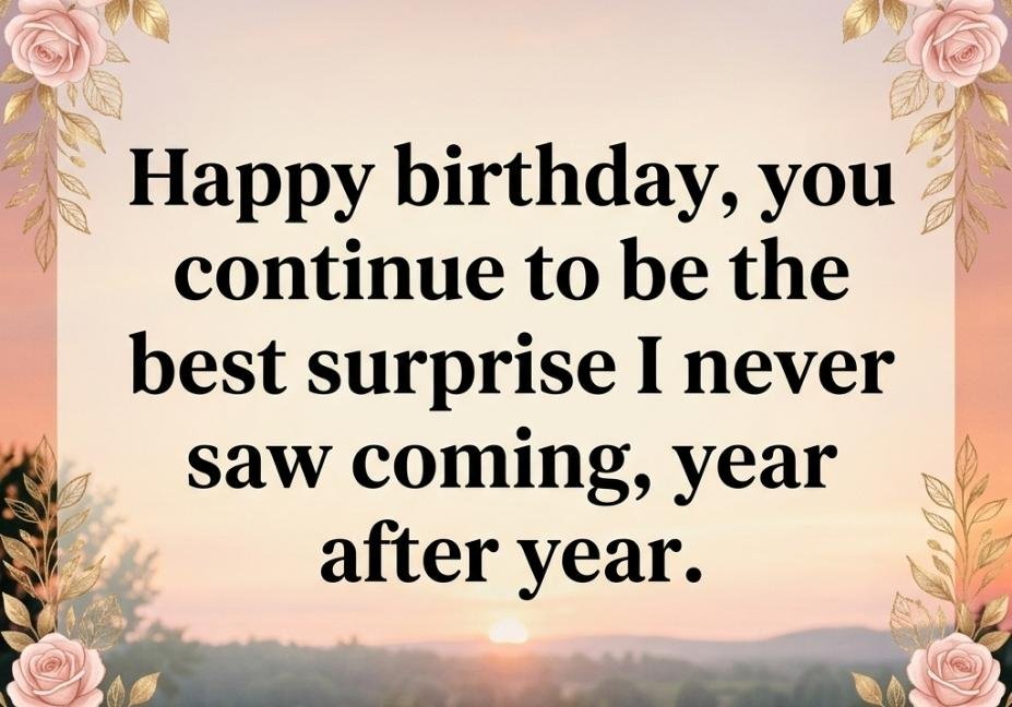 Birthday pick up lines message with elegant floral border and gold accents