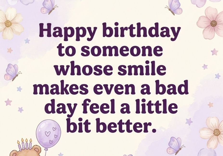 Cute birthday pick up lines for crush card with a sweet smile blessing on pastel lavender floral design