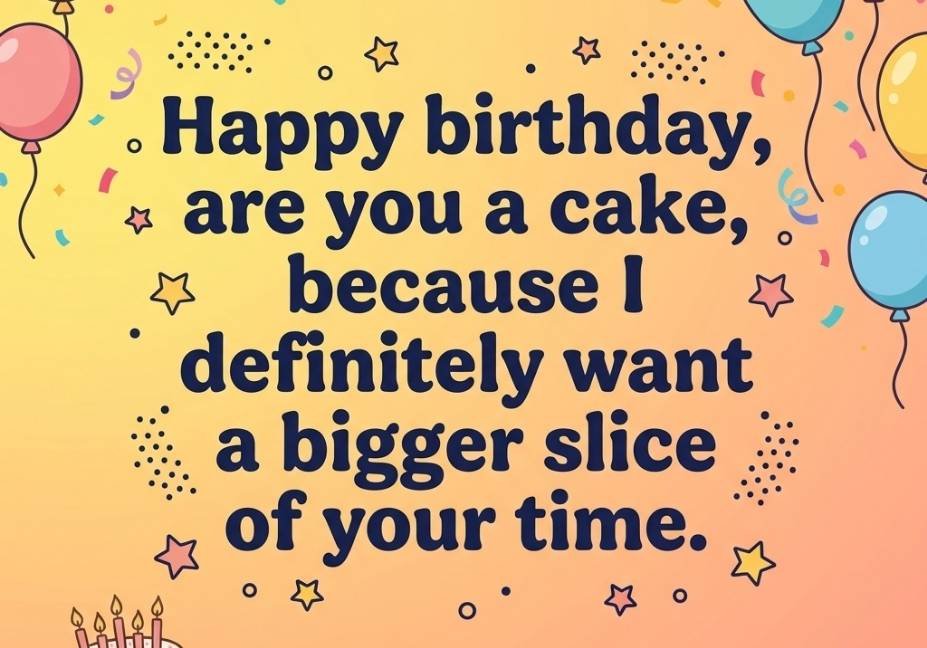 Funny birthday pick up lines for crush card with a playful candle joke on coral confetti design
