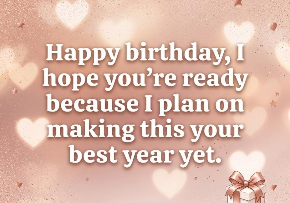Birthday pick up lines for crush with rizz featuring a confident blessing on rose gold glitter background