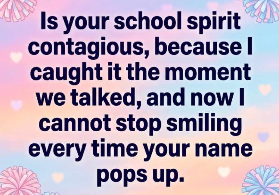 Cheerleading Pick Up Lines: Cheesy or Genius? – school spirit quote with pastel hearts and pom-poms