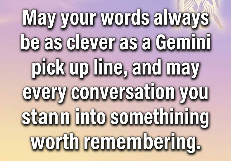 Gemini pick up lines blessing quote on pastel lavender gold background with zodiac twin silhouette