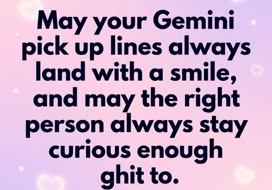 Gemini pick up lines quote card on pastel pink lavender background with floating hearts and stars