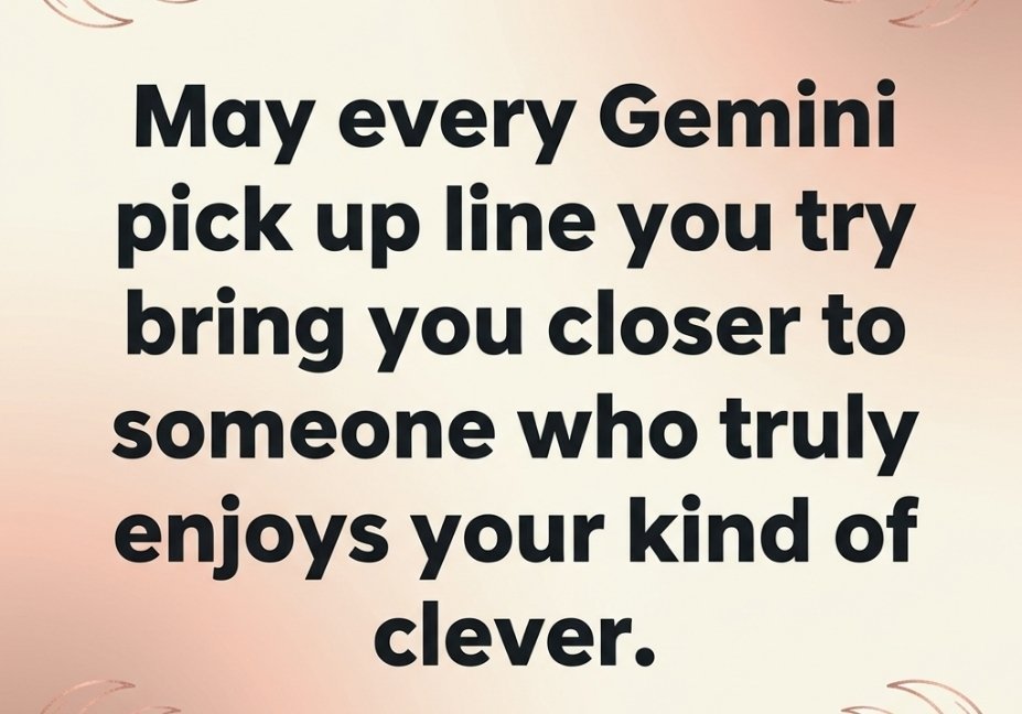Gemini pick up lines blessing quote on golden hour gradient background with soft light rays.