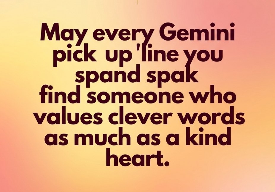 Gemini pick up lines message on soft peach blush pink background with zodiac symbol accent.