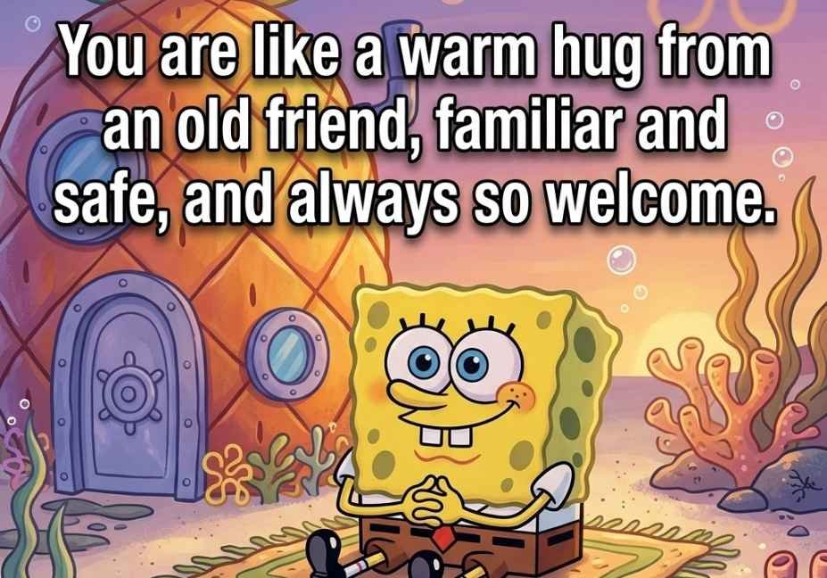 SpongeBob pick up lines picture showing warm hug heartfelt cute quote