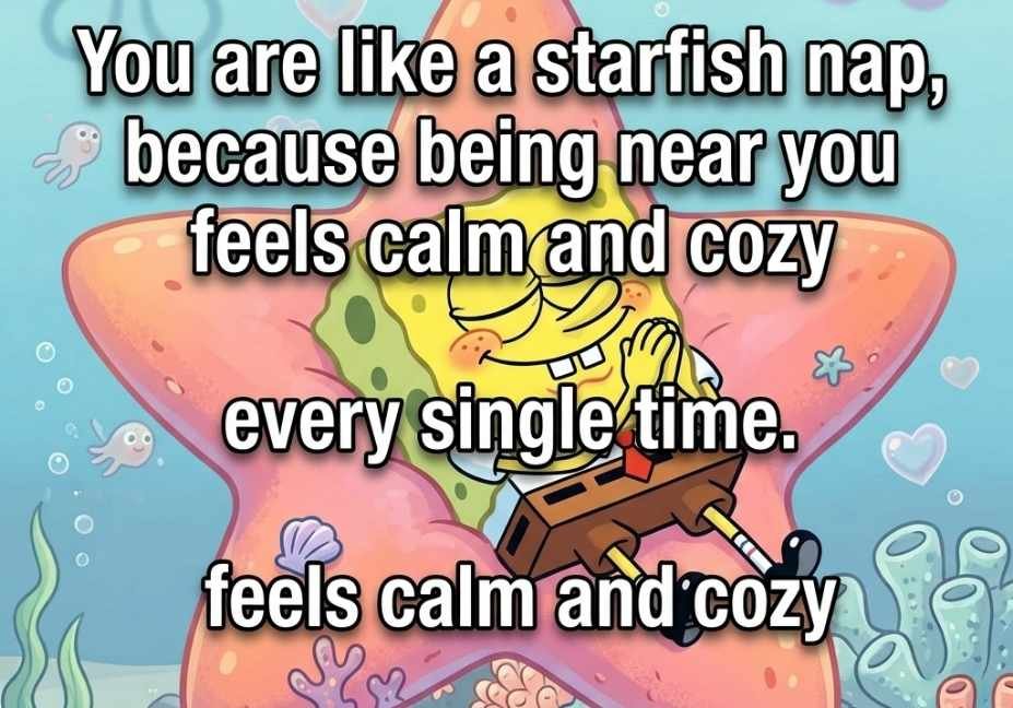 SpongeBob pick up lines image with starfish nap cute cozy quote