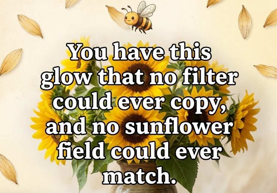 Sunflower pick up lines image with rustic sunflower bouquet and bold readable quote text