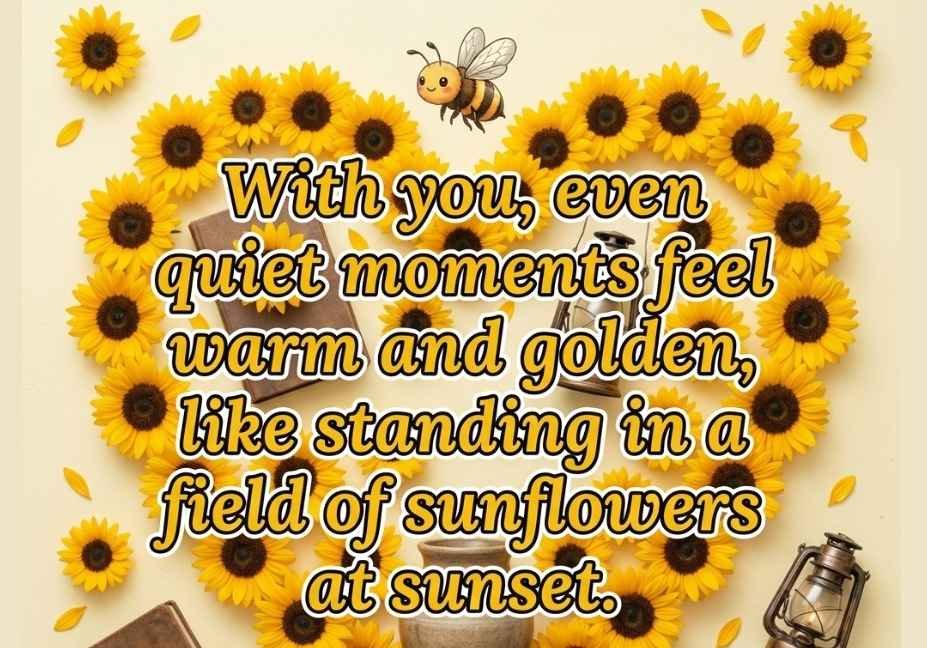 Cute sunflower pick up lines flat lay design with heart shaped sunflower arrangement