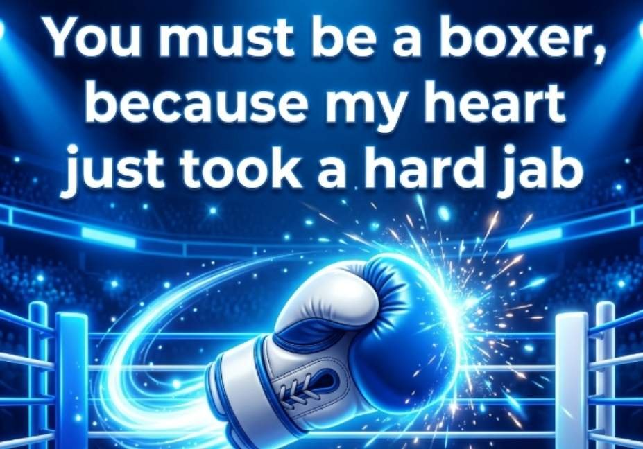 Why These Boxing Pick Up Lines Keep Getting Replies – glowing blue boxing glove punch with arena lights and spark effects
