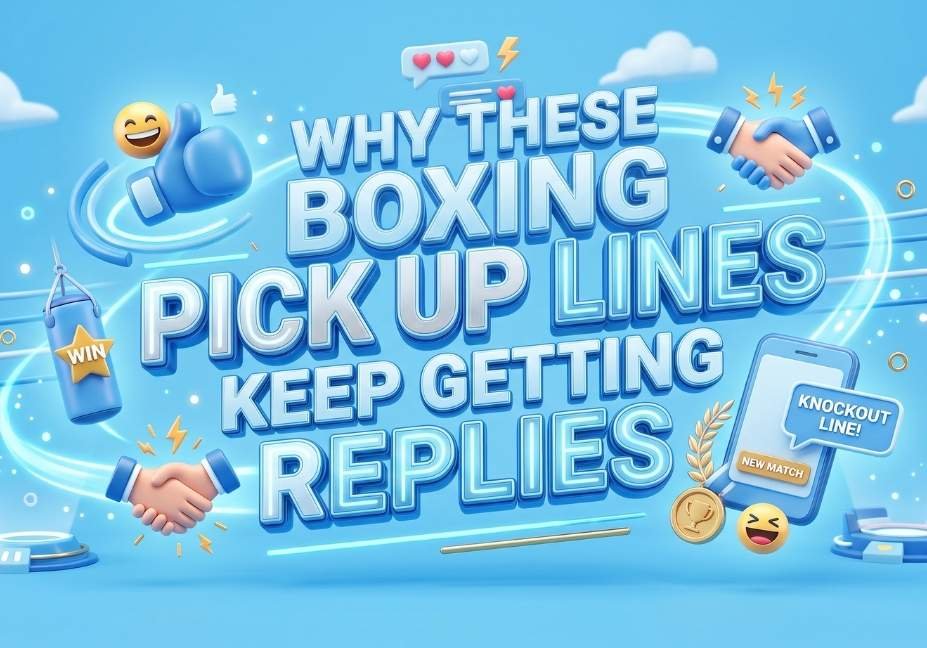 Why These Boxing Pick Up Lines Keep Getting Replies – funny, flirty, and romantic boxing pick up lines with a boxing glove, chat bubbles, and phone match notification