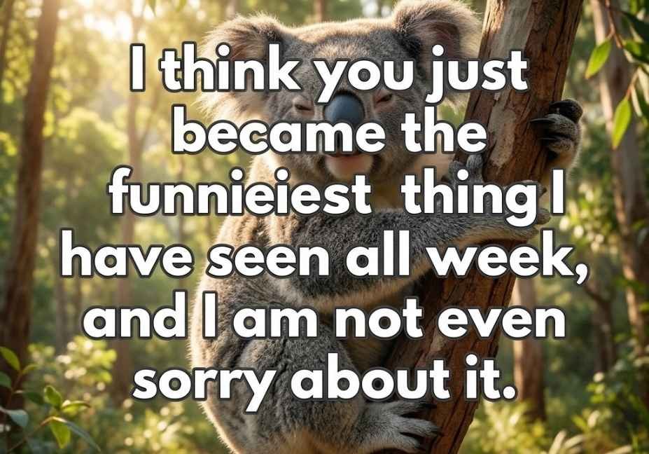 animal pick up lines – koala on tree branch with funny text overlay in sunny forest