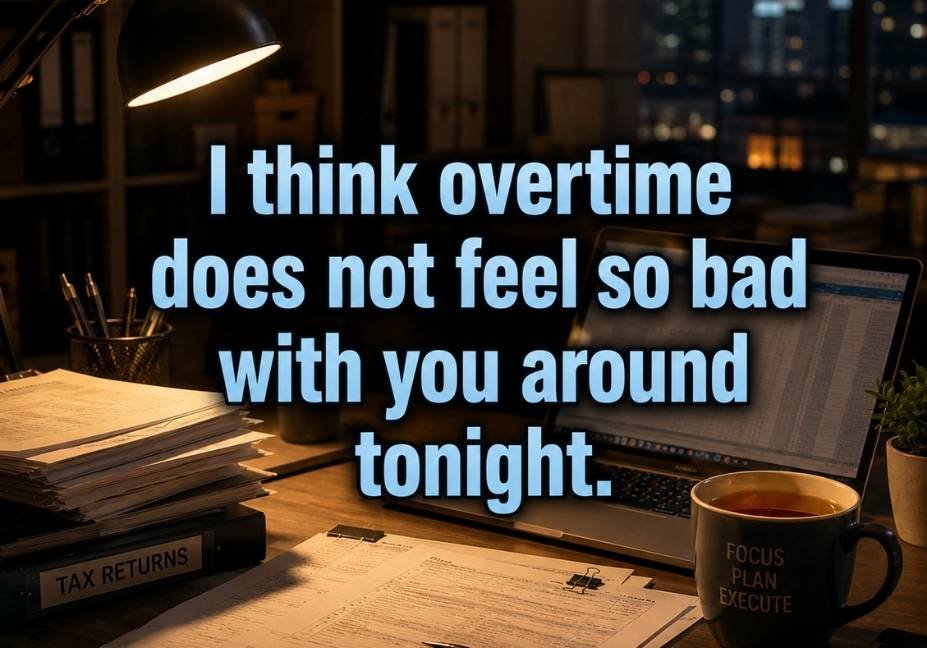 50+ Tax Day Accountant Pick Up Lines No One Warned You About – nighttime office desk lamp over paperwork