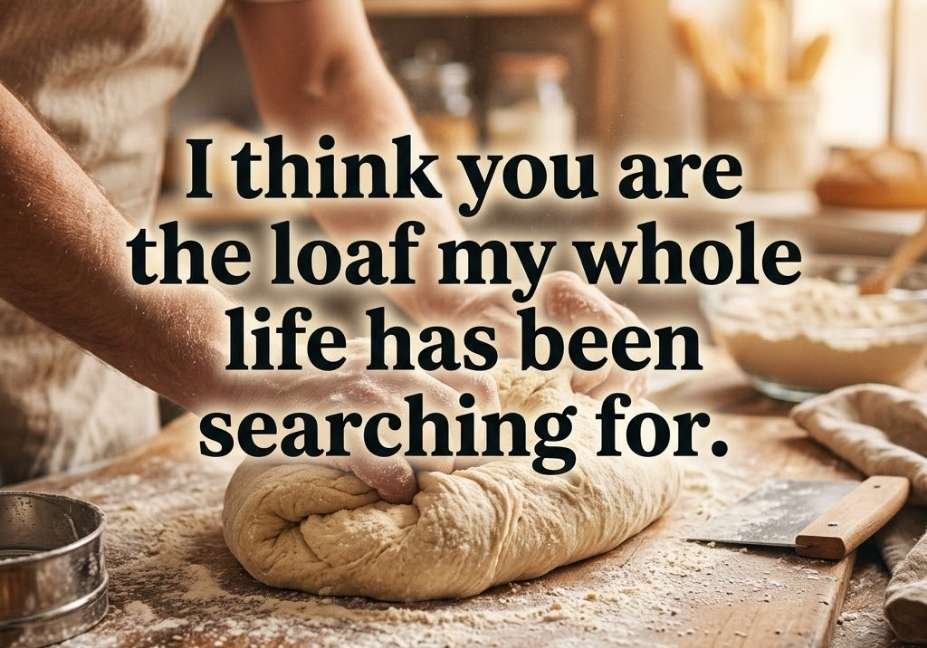  Dough being kneaded on a floured counter paired with a romantic Bread bakery pickup lines caption about searching for love.