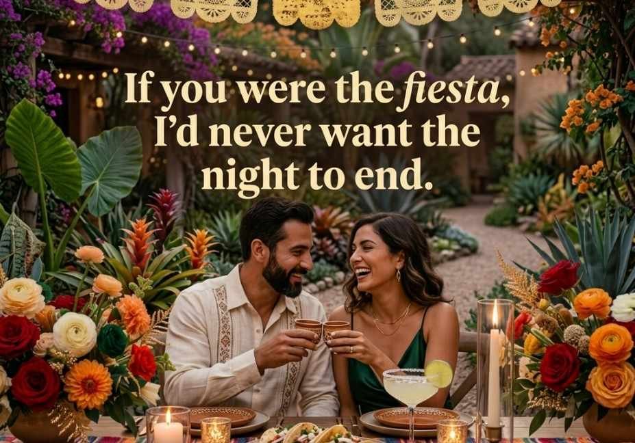 Romantic Cinco de Mayo Pick Up Lines featuring a festive couple