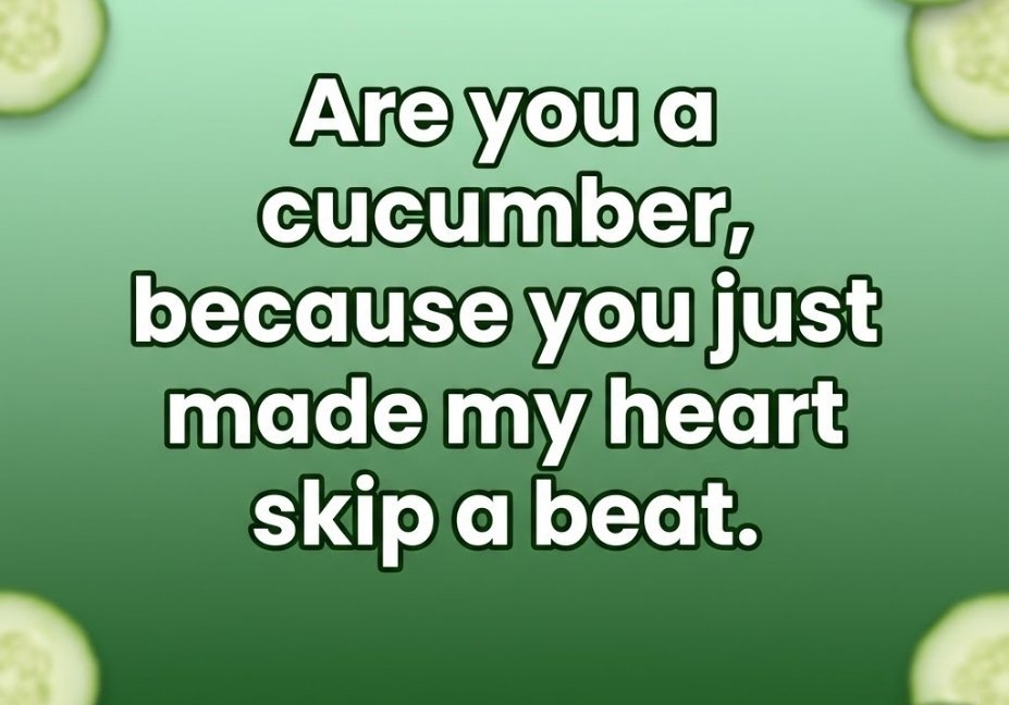 Cucumber pick up lines quote card, are you a cucumber pick up line for making someone smile