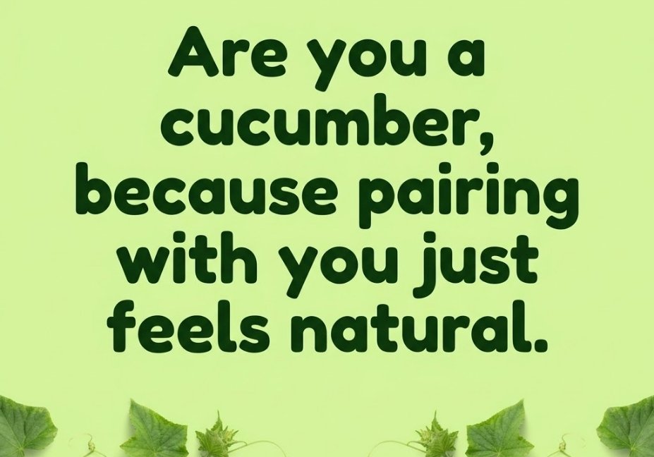 Cucumber pick up lines quote card, smooth cucumber pick up line for flirting