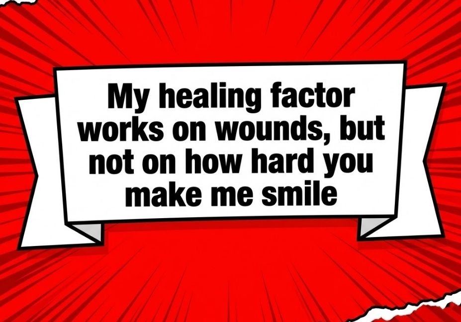 Deadpool pickup lines laughter love language quote, red black comic pop art image