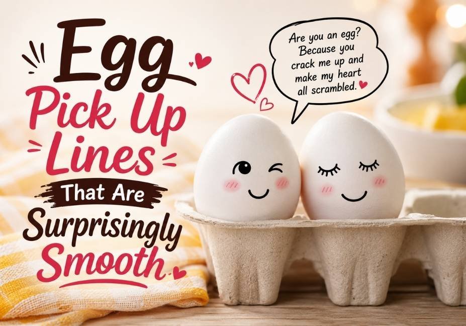 Egg pick up lines featured image with cute cartoon egg characters