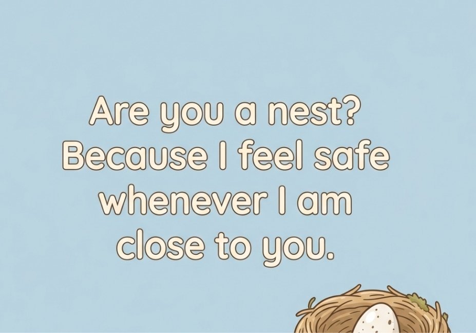 Cute egg pick up line image with speckled egg resting in a nest
