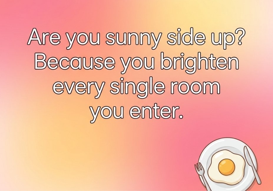 Flirty egg pick up line image with sunny side up egg on a plate