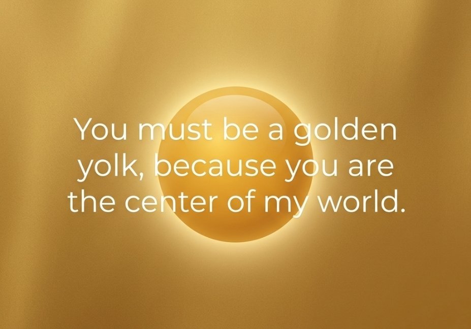 Egg pick up line for her image with glowing golden yolk illustration