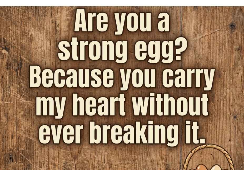 Egg pick up line for him image with rustic wooden egg basket