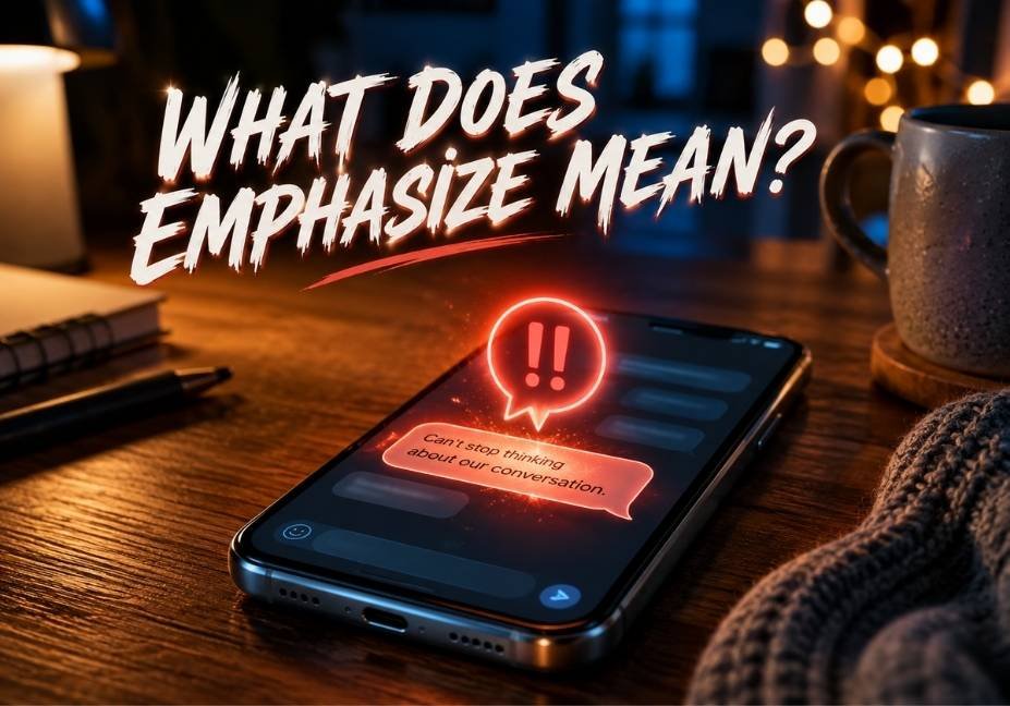 What does emphasize mean in text on iPhone — glowing double exclamation reaction on phone screen