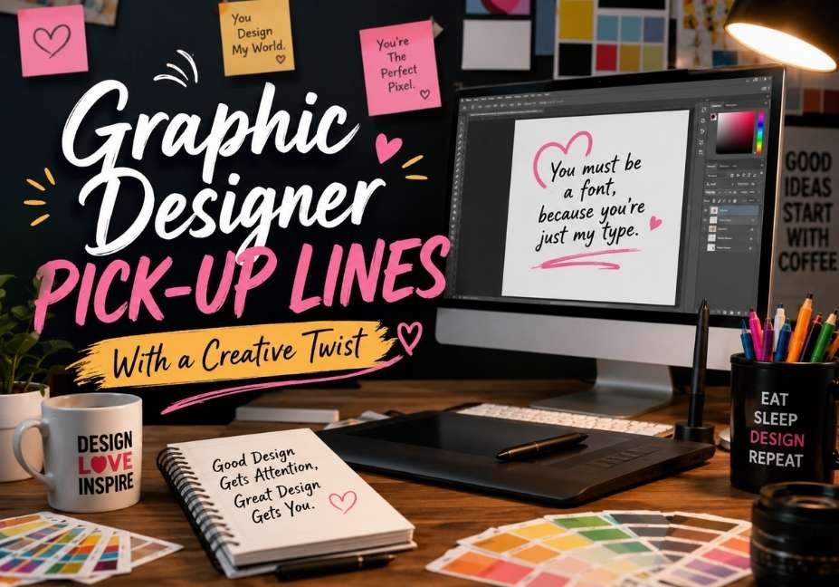 Graphic Designer Pick Up Lines with a creative twist in a stylish design studio
