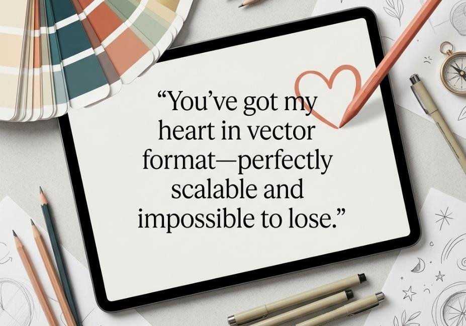 Graphic Designer Pick Up Lines featuring a heart drawn on a digital tablet