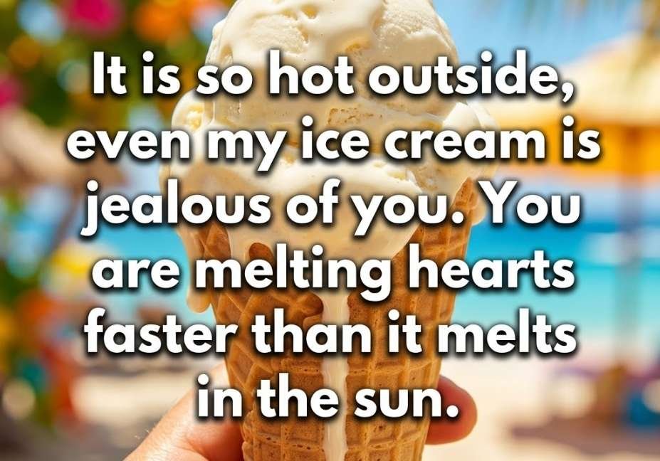 Hot Weather Pick Up Lines ice cream image with melting heart pickup line