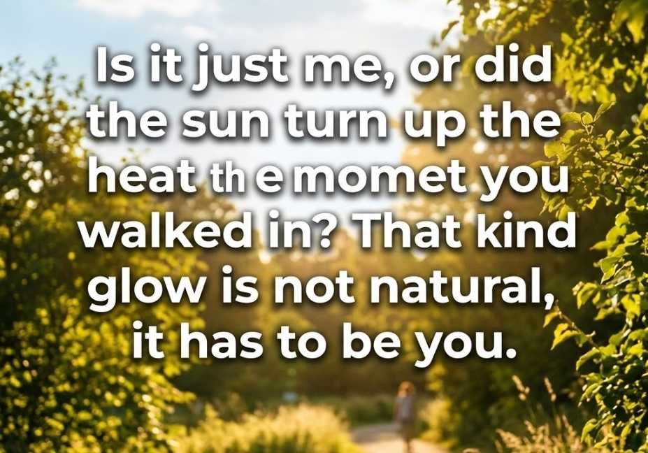Hot Weather Pick Up Lines image with sunny background and bold quote about the sun and glow