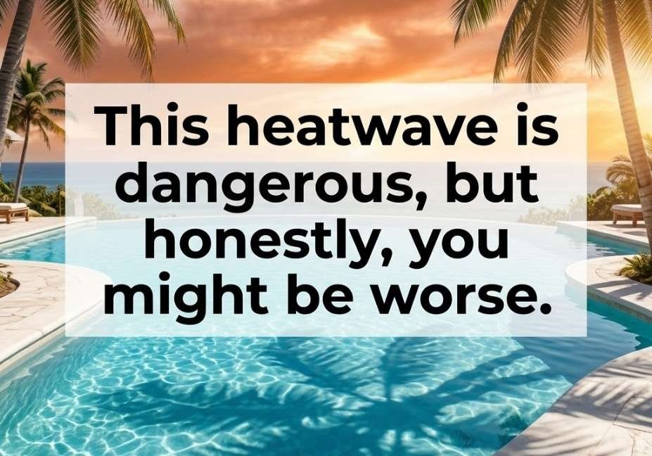 Hot Weather Pick Up Lines pool image with bold heatwave pickup line text
