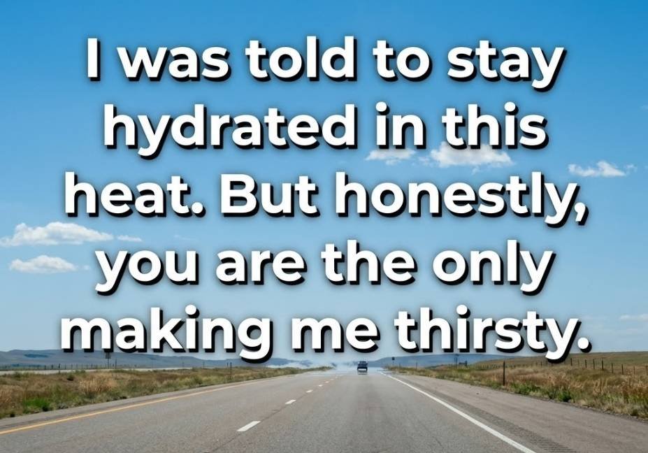 Hot Weather Pick Up Lines road trip image with hydration-themed flirty line