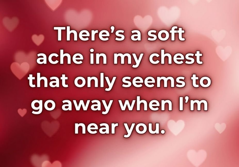 Hurt pick up lines image with pink heart bokeh background and romantic ache in chest quote