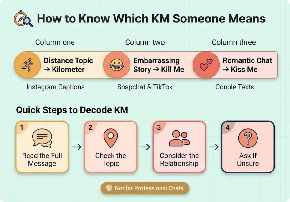 Infographic explaining how to tell which meaning of KM someone intends